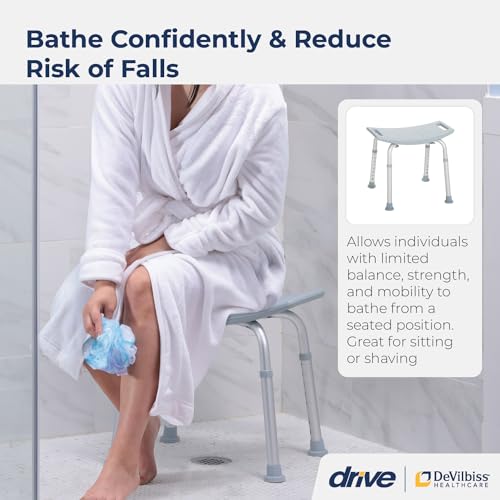 Drive Medical RTL12203KDR Shower Chair, Adjustable Shower Stool with Suction Feet, Shower Seat