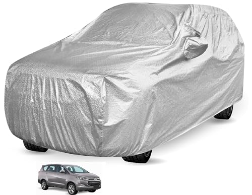Image of Auto Hub Waterproof Car Cover Compatible with Innova Crysta with Mirror Pocket, Soft Cotton Lining, Waterproof Innova Crysta Car Cover- Metallic Silver