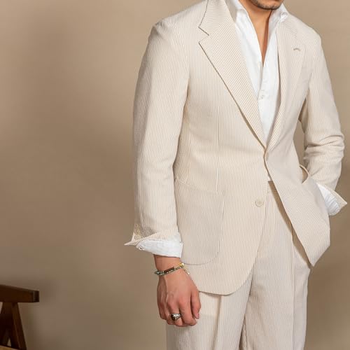 Mens Shorts Suits 2 Piece Seersucker Suit Slim Fit Two Button Blazer & Shorts Casual Set Summer Beach Wedding 20254