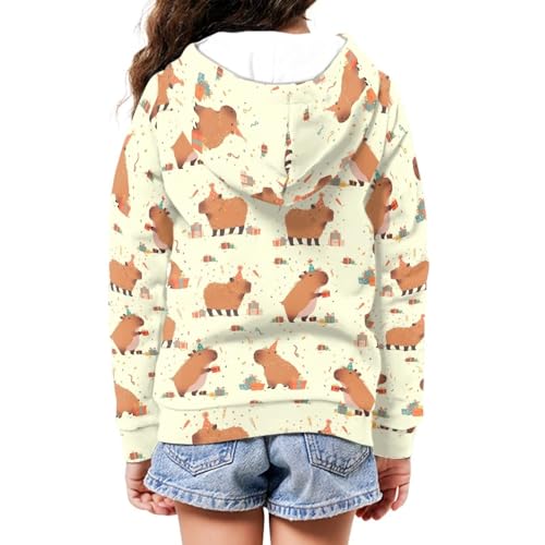 Capybara Theme Girls 6-16 Years Zip Up Hoodie Comfy Long Sleeve with Pockets Casual Kid Hooded Sweatshirts4