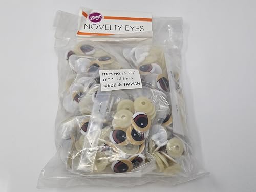 Generic Zim's 20mm Round Black and Brown with Eyelid Comical Cartoon Plastic Safety Eyes for Craft Amigurumi Dolls, Toys or Puppets (Bulk Pack of 144)
