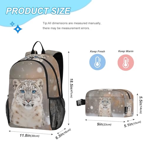 Snow Leopard Head Backpack for School Boys Girls and Teens, Backpack for Men and Women, Lightweight Bookbag with Lunch Box Travel Laptop Daypack 18.5 x 11.8 In4