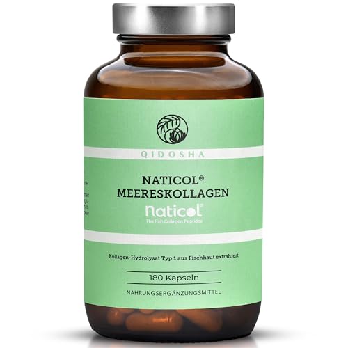 NatiCol® capsule di collagene marino di QIDOSHA®, 180 pezzi in vetro farmacia, collagene marino, idrolizzato di tipo 1, proteine di collagene puro, produzione tedesca, ogni lotto testato da NatiCol® capsule di collagene marino di QIDOSHA®, 180 pezzi in vetro farmacia, collagene marino, idrolizzato di tipo 1, proteine di collagene puro, produzione tedesca, ogni lotto testato da