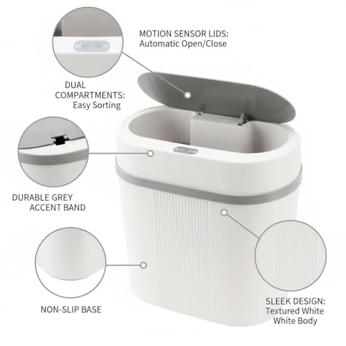 Image of Ozoy Automatic Touchless Motion Sensor Dustbin - 15 Litre Smart Sensor Trash Bin for Home, Office, Kitchen, Bathroom & Bedroom Soft Close & Open, ABS Body Compact Size (GREY)