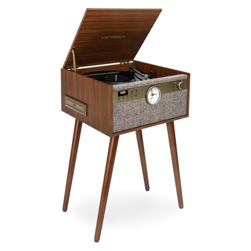 Victrola Century Signature+ Centro de música Bluetooth 6 en 1 con Reloj y pies Nuez