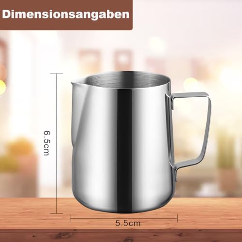 LATRAT 150ml Milch Aufschäumkrug Edelstahl - Barista Zubehör, Kaffee Creamer Milch Aufschäumer Kännchen Tasse, Perfekt für Espresso Cappuccino und Latté
