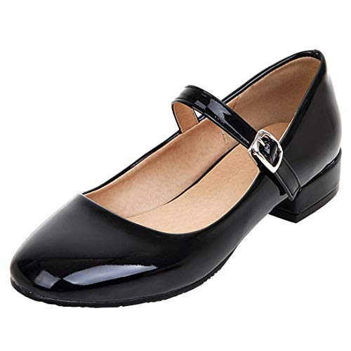 Caradise Womens Patent Mary Jane Chunky Heel Low Pumps with Ankle Strap
