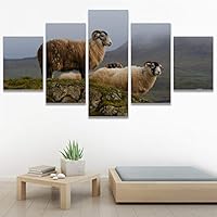 SIGNWIN 5 Panel Canvas Wall Art Animals Farmhouse/Country Fun Group Multicolor for Home Decorations Ready to Hang - 60