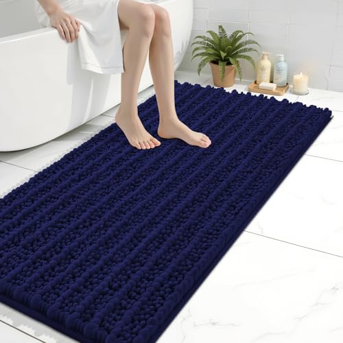 Image of Arotive Luxury Bathroom Runner Rugs 44x24, Extra Soft Thick Absorbent Shaggy Chenille Bath Rugs, Machine Wash Dry, Bath Mats for Bathroom Floor, Tub and Shower, Home Decor Accessories, Navy