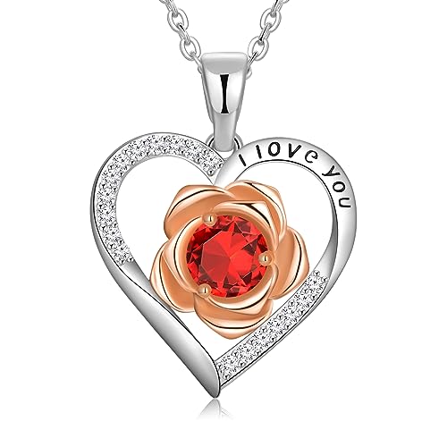 Birthday Gift For Women Wife Birthday Gift For Wife Anniversary Necklace Gift For Her Anniversary Jewelry Gifts For Wife Birthday Gifts For Her Girlfriend Birthday For Wife Birthstone Necklaces For Women Christmas Gifts Silver Necklace (Silver-01-Jan-Garnet) #TOP6