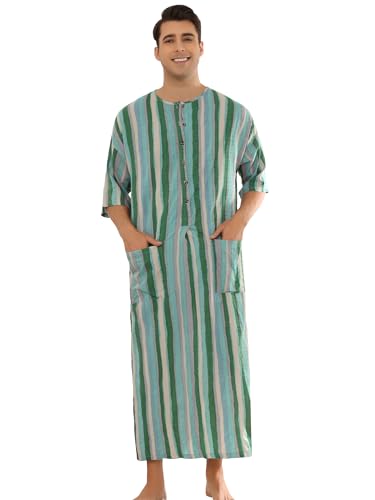 Lars Amadeus Striped Nightshirts for Men's Contrast Colors Short Sleeves Sleep Shirts Stripes Nightgown