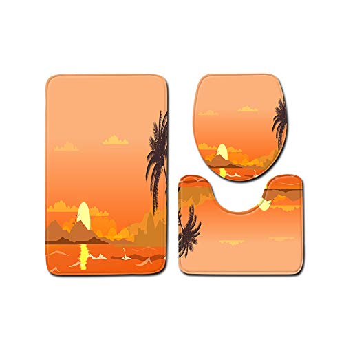 GuoCu Ozean Muster Badezimmer Vorleger,3 Teiliges Badteppich Set rutschfeste Badematten,Contour Matte,WC Sitz Deckel…