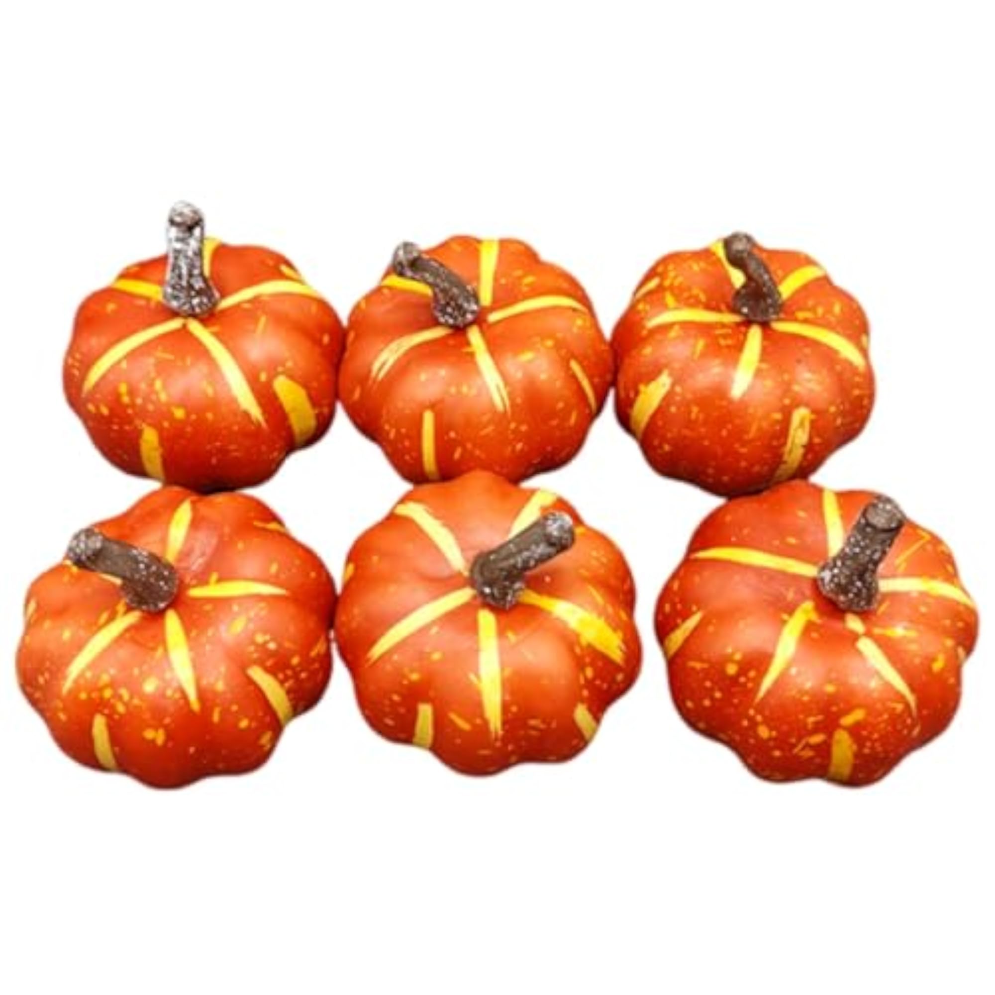 Artificial Pumpkins Decor Decorative Orange for Dining Table Party Farmhouse 6 Piece