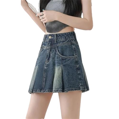 Women Large Size Pleated Denim Skirt