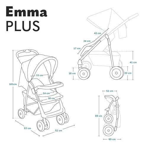 LIONELO Emma Plus Kinderwagen bis zu 15 kg, Kindersportwagen, leicht modern klein Buggy mit Liegeposition, zusammenklappbar, große Räder, großer Korb, Tasche Stone