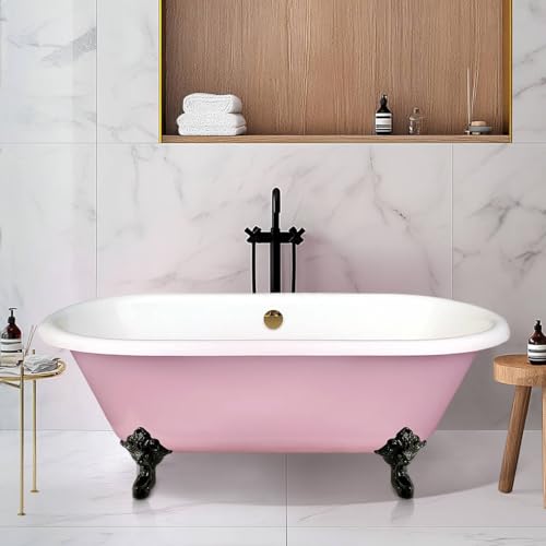 CHETTO C Pink Cast Iron Tub Freestanding Clawfoot Bathtub, Double-ended