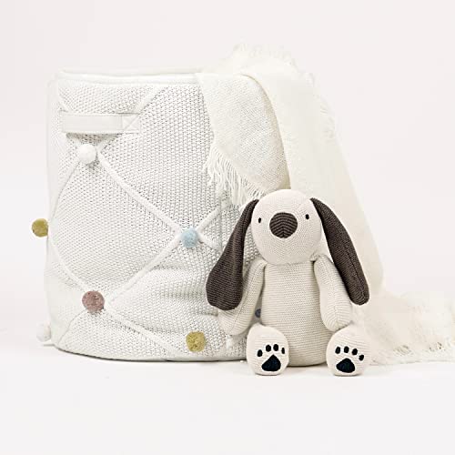 Image of Haus and Kinder Cotton Knitted Storage Basket with Handles | Foldable Storage Organizer Bin for Kids Wardrobe Clothes Toys Essentials | Baby Shower Nursery Hamper Gift (Ivory)