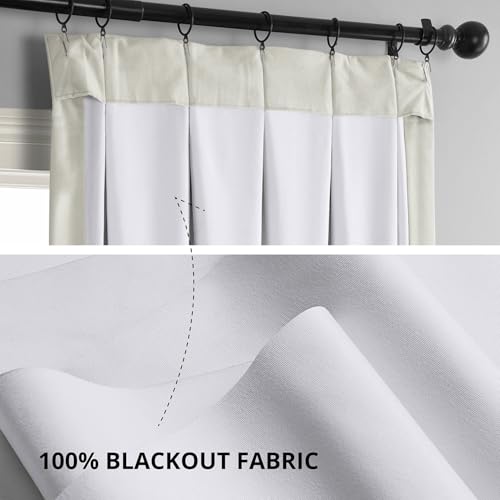 Image of HPD Half Price Drapes Velvet Blackout Curtains /Drapes - 96 Inches Long 1 Panel Blackout Curtain Signature Pleated for Living Room & Bedroom - 25W X 96L, Off White