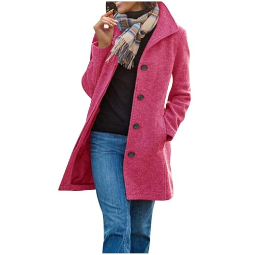 Long Pea Coats for Women Winter Stand Collar Single Breasted Wool Coat Casual Notch Lapel Single-Breasted Peacoat