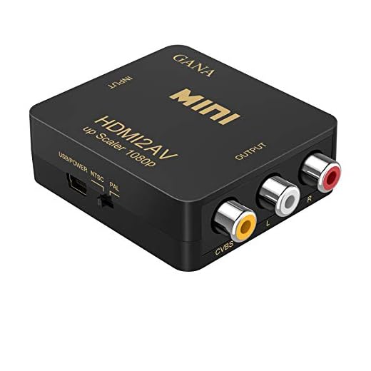 GANA HDMI to RCA,HDMI to AV, 1080P HDMI to 3RCA CVBS AV Composite Video Audio Converter Adapter Supports PAL/NTSC with USB Charge Cable for PC Laptop HDTV DVD-Black