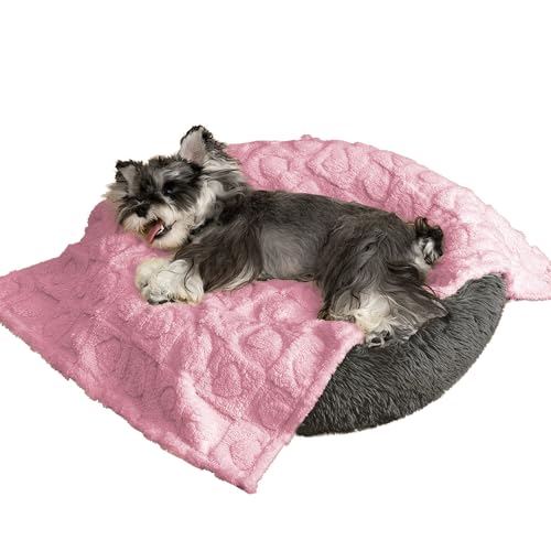 gogobunny Calming Plush Dog Cat Blanket 300GSM Coral Fleece, Ultra-Soft Machine Washable Pet Bedding for Small Medium Dogs Cats Puppies Kittens (Pink, 30×40)