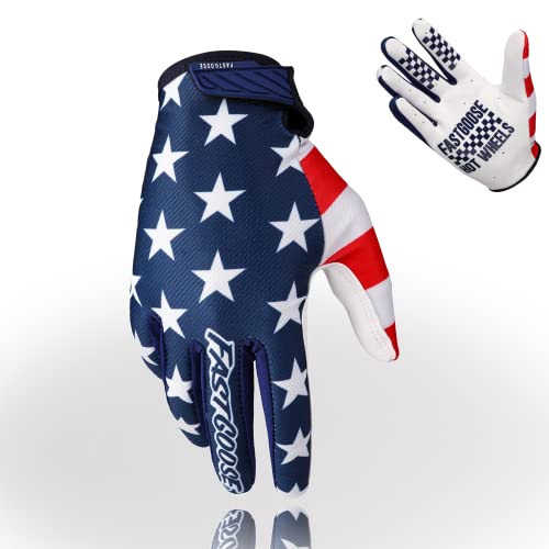 FASTGOOSE Drit Guanti da moto da motocross per uomo e donna, traspiranti, leggeri, fuoristrada, per ATV, BMX, MTB, corsa, blu/bianco, L