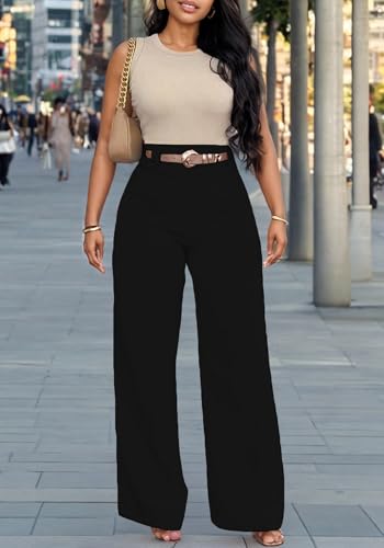 LKOUS Women's Wide Leg High Waisted Straight Dress Pants,Stretchy Business Work Trousers Suit Pants2