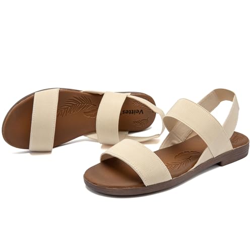 Image of Veittes Women's Flat Slide Sandals Elastic Strap Sandals