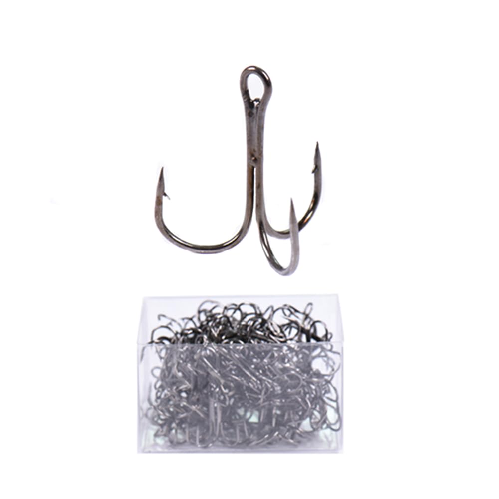 100 Pcs Fishing Hook Treble Hooks, Carbon Steel Solid Triple Barbed Fish Hook in Box, Fishing Trackle for Pike, Zander, Perch Freshwater Saltwater Fishing - 2/0#