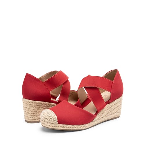 Image of DREAM PAIRS Womens Close Toe Espadrilles Platform Slip on Elastic Criss Cross Straps Dressy Wedges Sandals