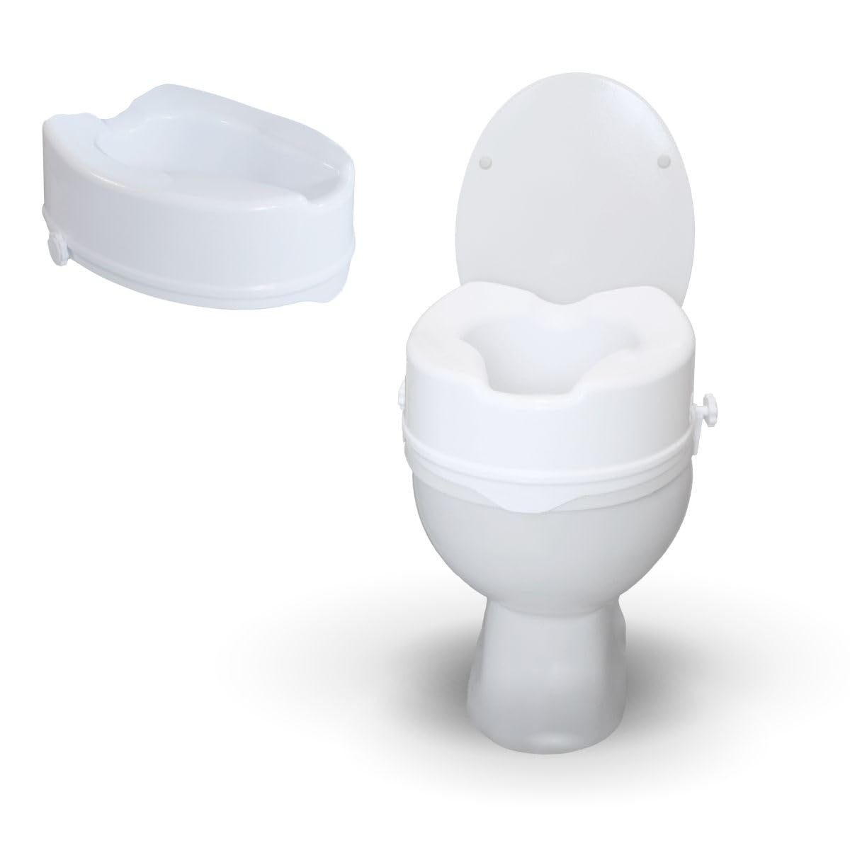 Mobiclinic, Rialzo WC per Anziani, Altezza 14 cm, Marchio europeo, Alza water, Bidet, Disabili, Senza coperchio, Ausili, Plastica, Regolabile, Bianco, Titán