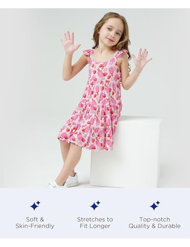 Bamboo Viscose Toddler Girl Dresses Summer Casual Sleeveless Ruffle Straps Kids Dress4