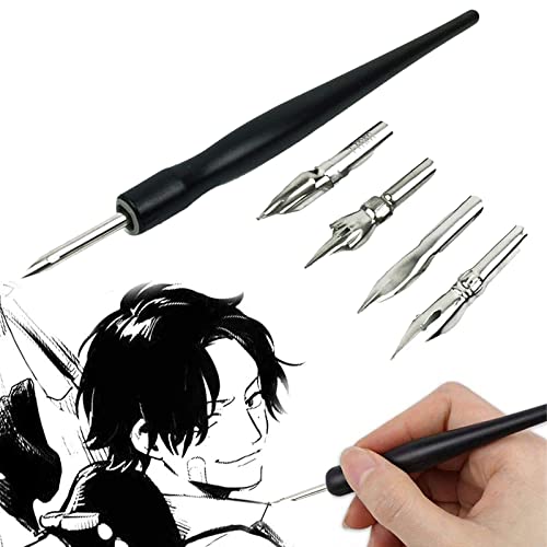Plume de Calligraphie, Porte Plume, Kit de Calligraphie Plume, Porte-Plume de Dip Quill Pen, Plumes pour Porte Plume, Avec 1 Porte-Stylos Dip Calligraphie et 5 Plumes, pour Dessin Croquis Cartographie Cover
