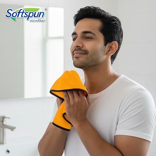 Image of SOFTSPUN Microfiber Hand & Face Wipes 280 GSM 20x30 Cms, 4 Piece Towel Set, (Orange) Super Soft & Silky for Hand, Face and Body - Hypoallergenic Sensitive Skin Wipes & Washcloths.