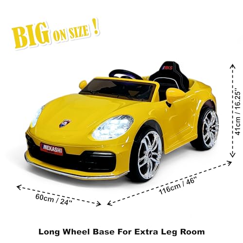 Image of MEKASHI Premium Electric Ride on Cars for Kids with Long Wheel Base, 1-7yrs (Glossy Yellow, MKS002)
