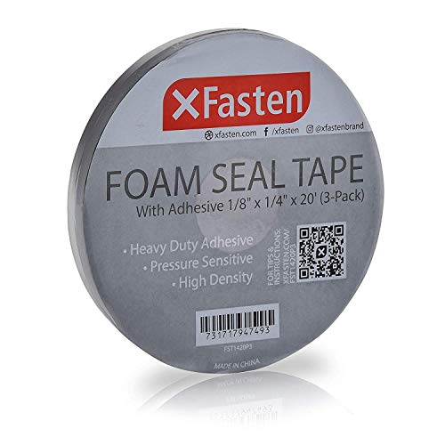 XFasten Black Foam Seal Tape with Adhesive, 1/8-Inch-Thick, 1/4-Inch x 20-Foot (3-Pack), High-Density Weather Strip Tape for Window, Door, Pipe and AC Insulation- Neoprene Insulation Foam Strip Tape