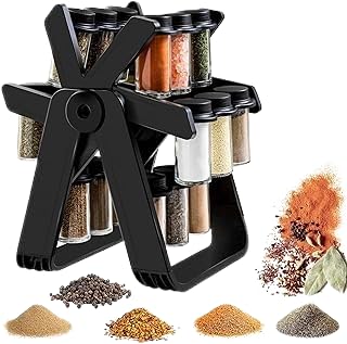 360 Degree Rotating Spice Rack-Adjustable Kitchen Organizer with 18 Spice Jars for Optimal Spice Storage & Easy Access - Perfect for Home & Kitchen,Essential Cooking Accessories, Black