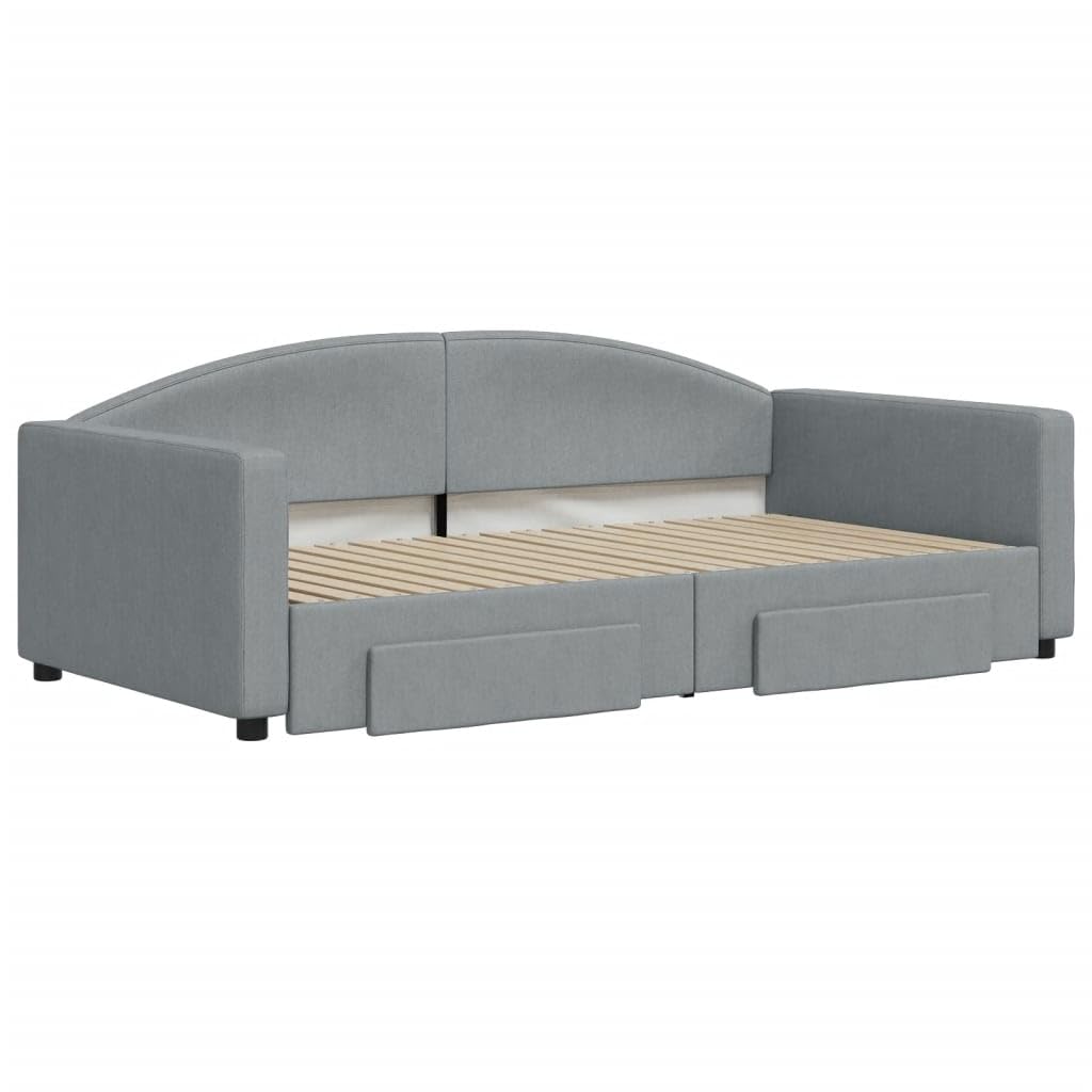 vidaXL Sofa rozsuwana z szufladami, jasnoszara, 100x190 cm, tkanina