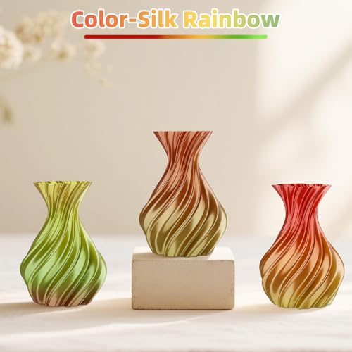 Image of Silk Rainbow PLA Filament 1.75mm, 3D Printer Multicolor PLA Filament, Color Changing Filament Dimensional Accuracy + /-0.02mm 1KG Spool (2.2 lbs), Shiny Silk Texture, Rainbow Silk PLA