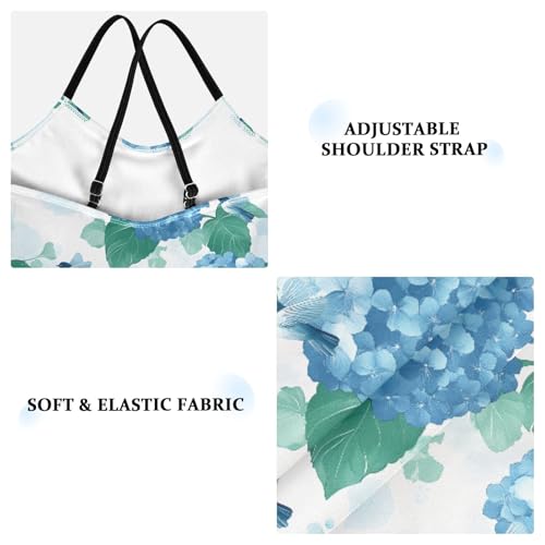 senya Girls Swimsuits One-Piece Swimwear Tie Bathing Suit Beach Summer Round Neck 5-6T Little Bird Hydrangea Flower Pattern3