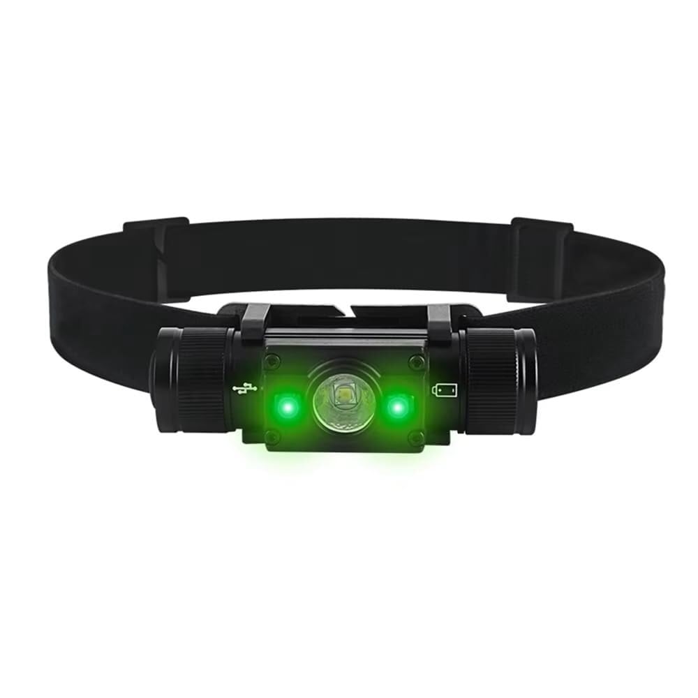 QFGVMXBWKZH LED Headlamp Type-C Rechargeable Headlight Fishing Work Head Flashlight Outdoor Sport Camping Lantern(White Light and Green Light)