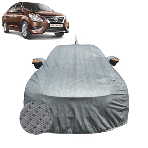 Image of Car Cover for Nissan Sunny (2011-2020) | 100% Waterproof Cover with Reflective Mirror Pockets | Dustproof, Scratchproof, Heatproof Nissan Sunny Car Cover |Soft Cotton Lining| Grey