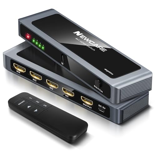 NEWCARE HDMI Switch 4 in 1 Out 4K@60Hz, Aluminum 4-Port HDMI Switcher Splitter with Remote, Supports...