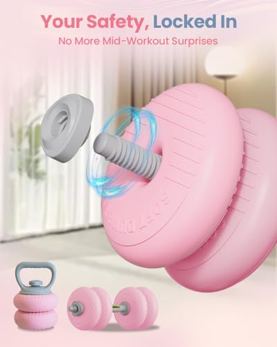 Image of kisnbld Adjustable Dumbbell Set, 35 /45 /62LBS SoftShell Weight Set with Connector 4-IN-1 Dumbbell Set Used as to Barbell & Kettlebell for Home Gym, Fitness Exercise for Men Women Beginners