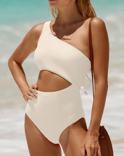 Image of Women's One Piece Swimsuit- One Shoulder Cutout Tummy Control Bathing Suit