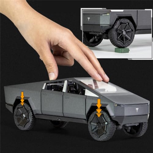 Image of DEOXY 1:32 Scale Tesla Cybertruck Model Collection Enthusiasts Toy Pull Back Pick-Up Truck with Sound and Light, Alloy Diecast Cyber-Truck Toys for Kids Gift (Not Including Mini Car - Black)