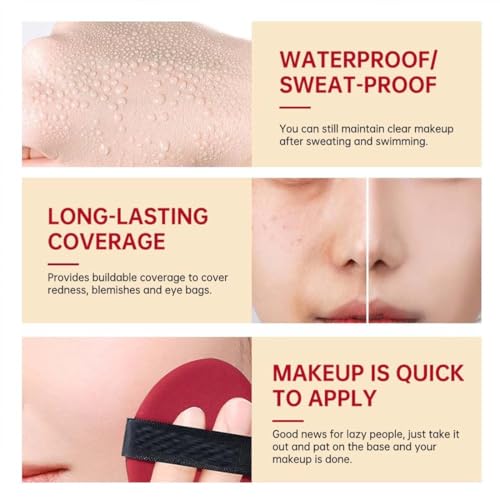 Red Cushion Foundation,Cushion Foundation,Cc Concealer For Glass Skin,Long-Lasting,Lightweight,Water