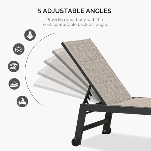 Image of PURPLE LEAF Patio Chaise Lounge Set of 2 Aluminum Outdoor Lounge Chair with Wheels and Side Table Chaise Lounge Chair for Outdoor Backyard Pool Camel