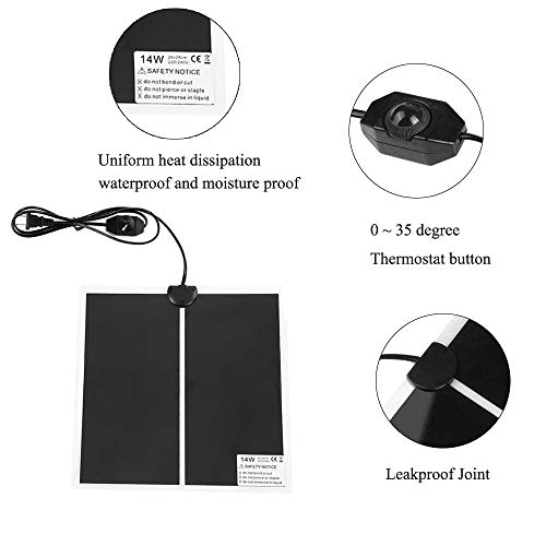 KABASI Reptile Heating Pad, 14W 11x11 inch Waterproof Reptile Heat Pad Under Tank Terrarium with Temperature Control⦠- Image 4