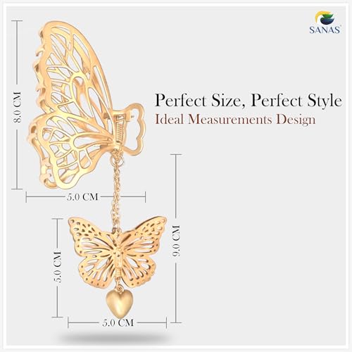 Image of Sanas Hair Clips For Woman (2Pc) Butterfly Clutchers For Hair Accessories For Women Wedding Claw Clips For Women Aesthetic Korean Gifts For Girls Hair Claw Clips For Woman Stylish (2Pc) (Golden Tone)